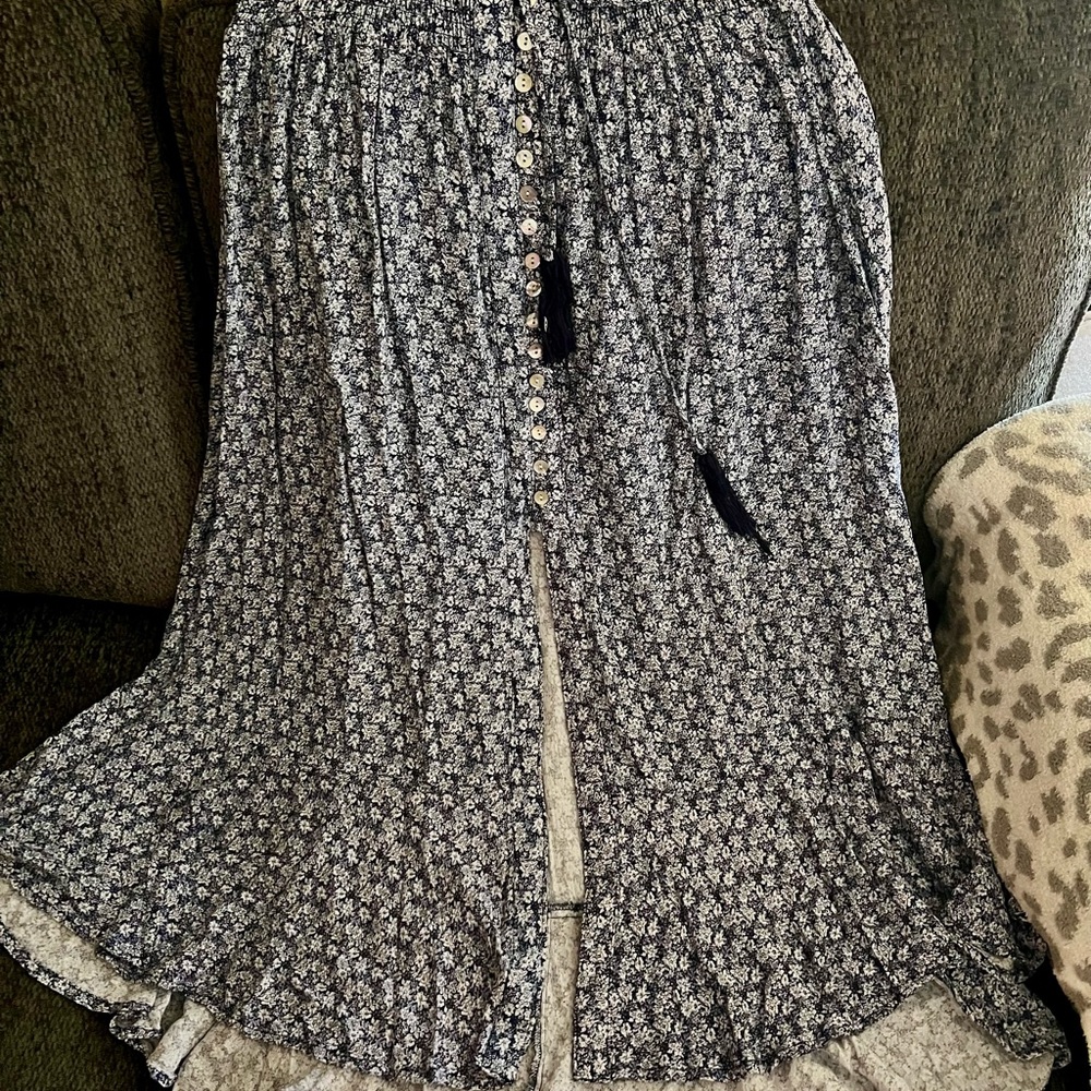 Floral Blue and White Maxi Skirt